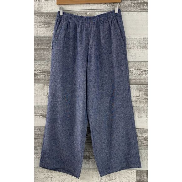 OLD NAVY Linen Blend Pull On Pants Chambray Blue High-Rise Wide Leg Women Size S - Picture 1 of 11